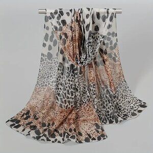 New Bohemian Lt Coffee Color Leopard Print Scarf -